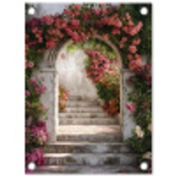Doorkijk - Rozen - Vintage - Poort tuinposter los doek klein -3d