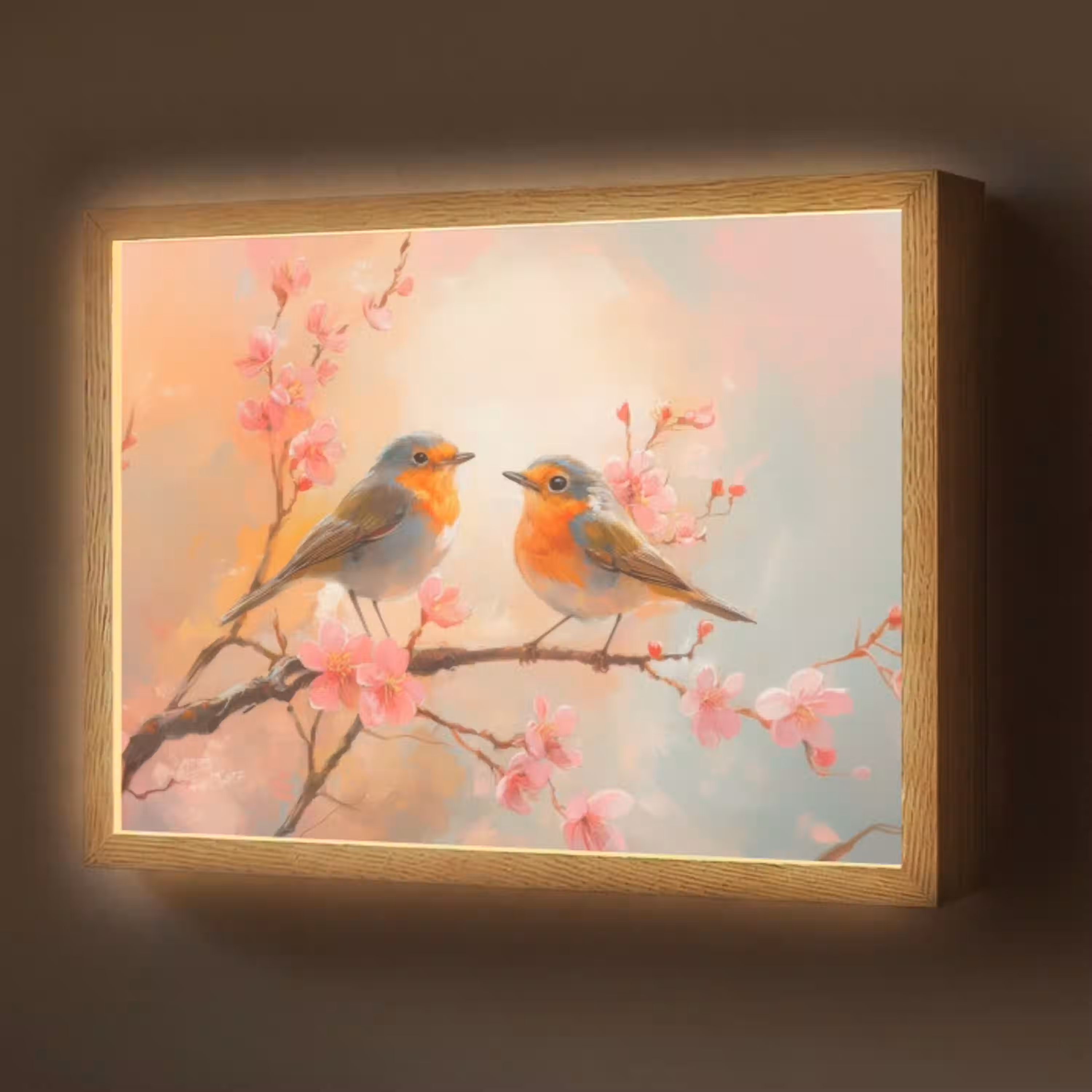 Roodborstjes - Sierlijk - Bloesemtak Light Box met batterij (Wandlamp) middel -z3d_website