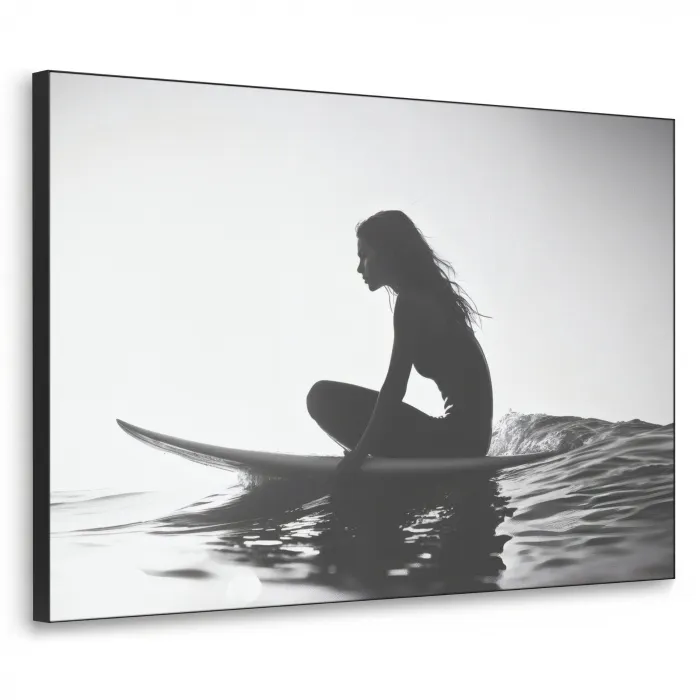 Silhouet - Vrouw - Surfplank - Water Textielframe - compleet frame klein -3d