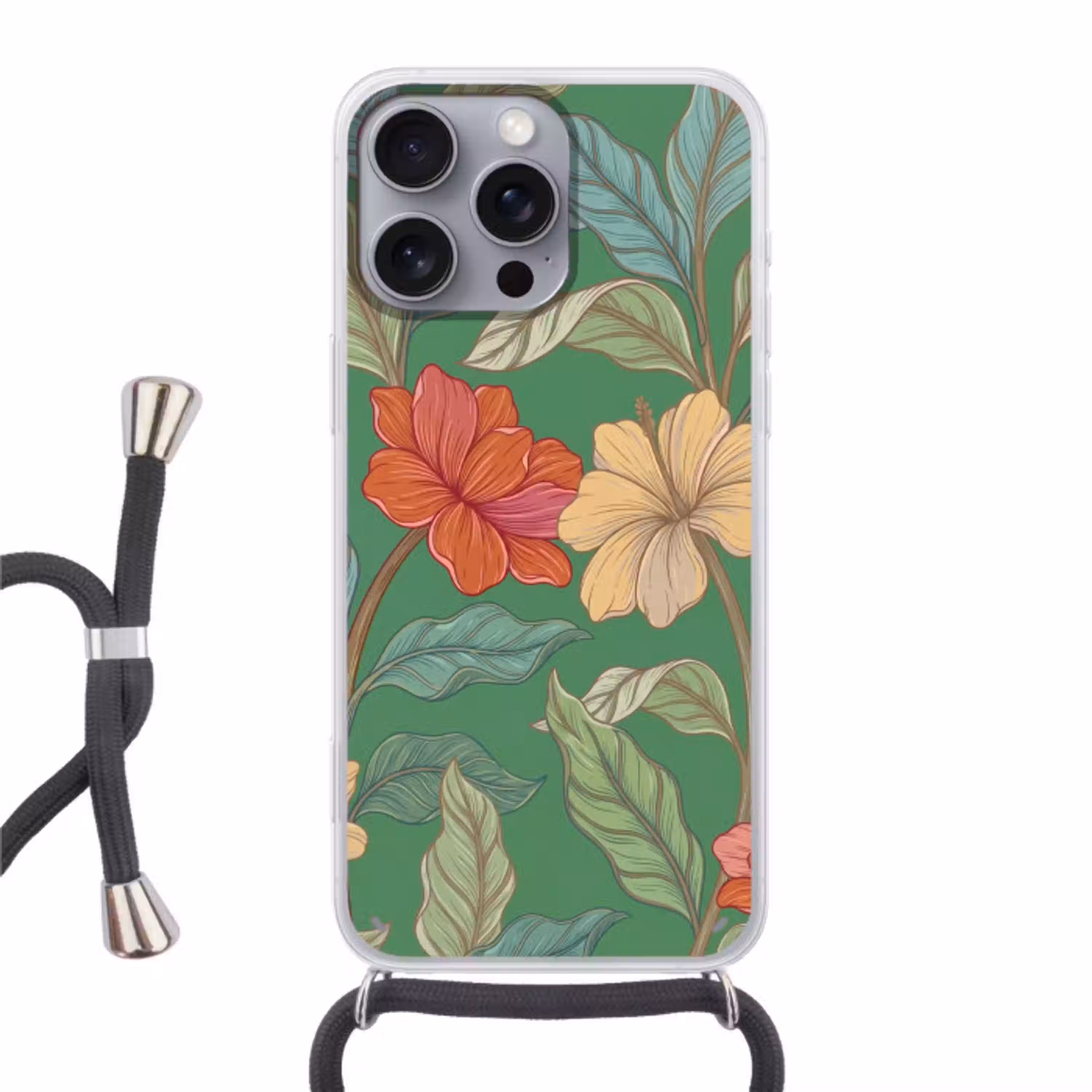Bloemen - Groen - Illustratie Hoesje iPhone 16 Pro Max met koord klein -3d
