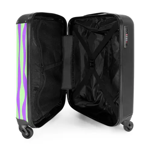 Lila strepen op een mintgroene achtergrond NBS - Handbagage koffer - Kinderen Unisex middel -binnenkant