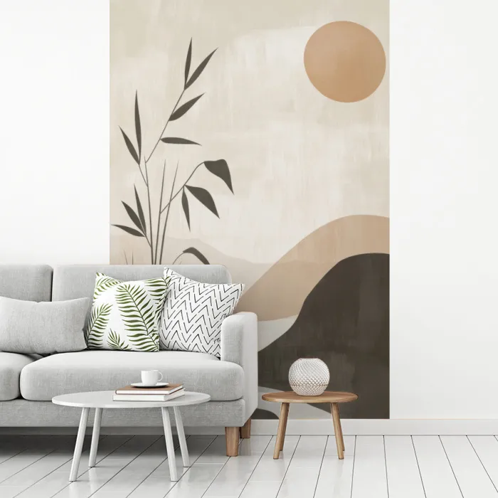 Japandi - Landschap - Beige fotobehang vinyl groot -woonkamer