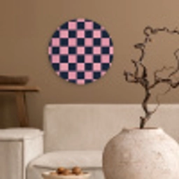 Traditioneel - Patroon - Blauw - Roze Wandcirkel kunststof plaat 5mm dik klein 188 -sfeer1