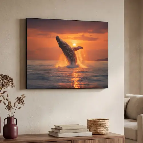 Walvis - Zon - Zee Textielframe zwart klein -sfeer3