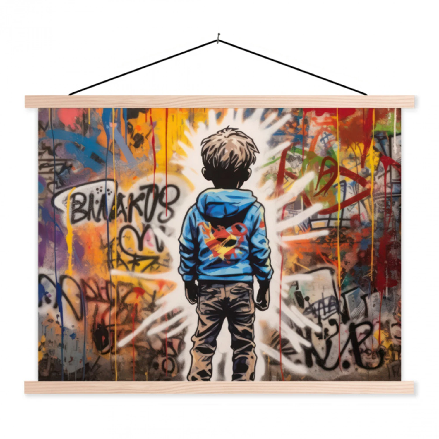 Graffiti - Jongen - Kleuren - Kunst - Street Art textielposter latten blank klein -3d