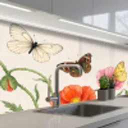 Vlinders - Klaprozen - Illustratie - Kleurrijk keuken achterwand 2 middel -3d_schuin