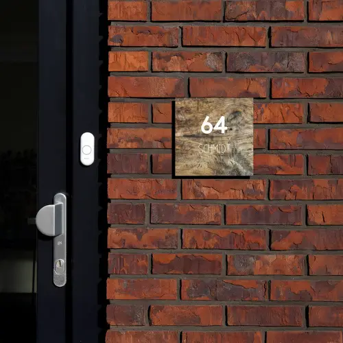 Verweerd hout - Modern Naambord Vierkant klein -sfeer1-XS