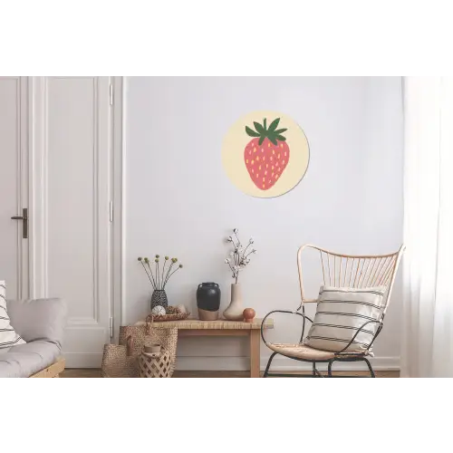 Aardbei - Minimalistisch - Rood - Fruit Wandcirkel aluminium klein -woonkamer