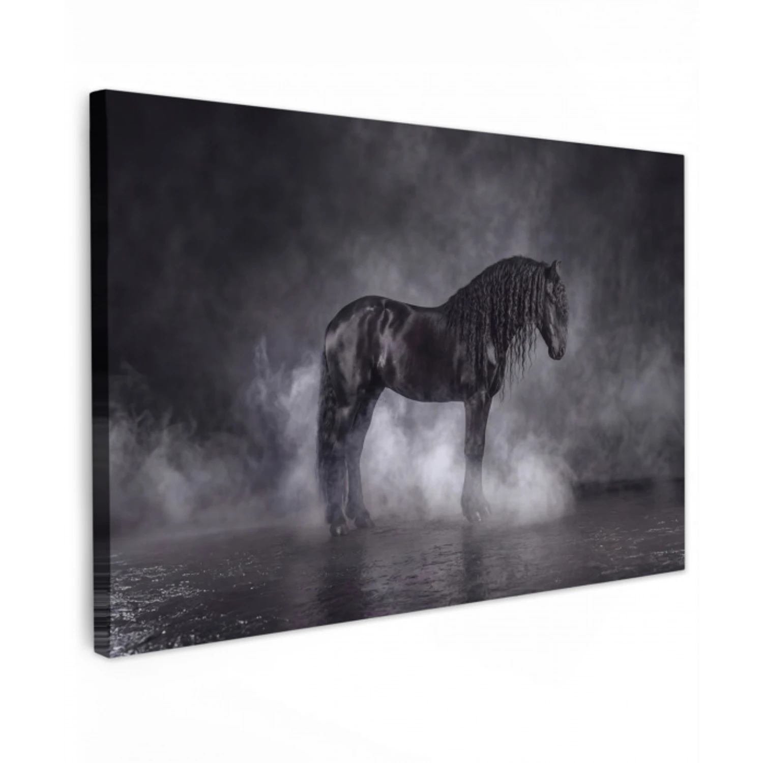 Paard - Magisch - Zwart Tuinposter op houten frame 2 cm dik klein -3d