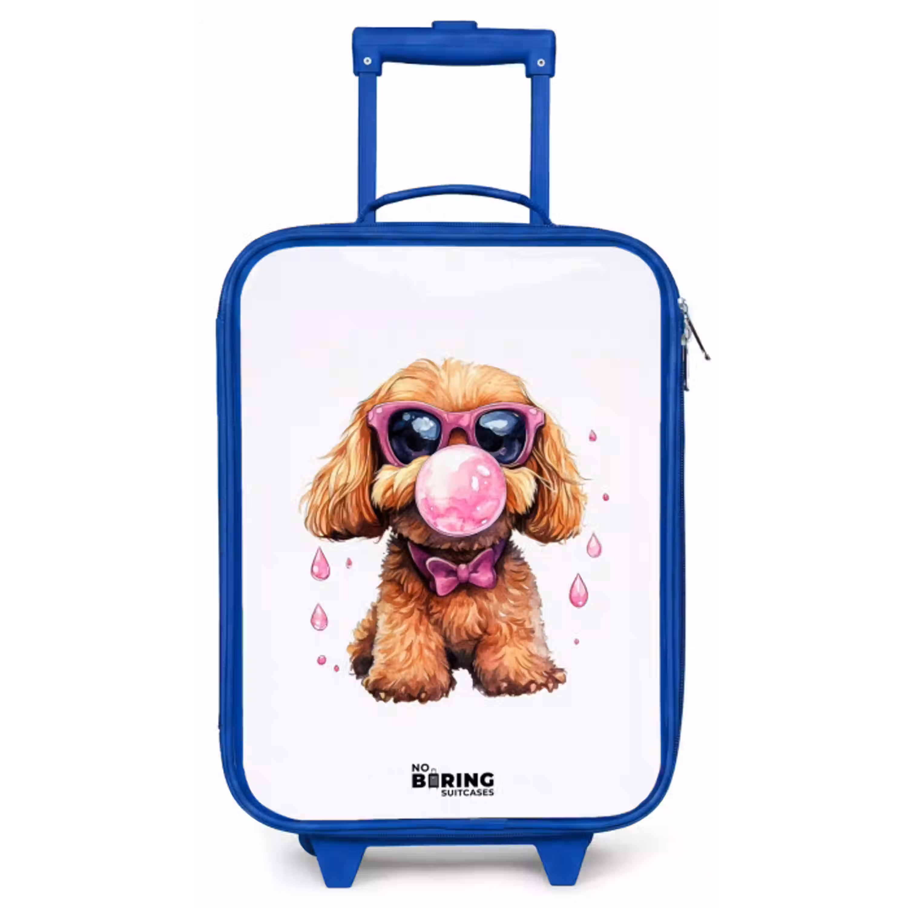 Bruine hond met roze bril en kauwgombal Kinderkoffer - Blauw klein -zz3dotto
