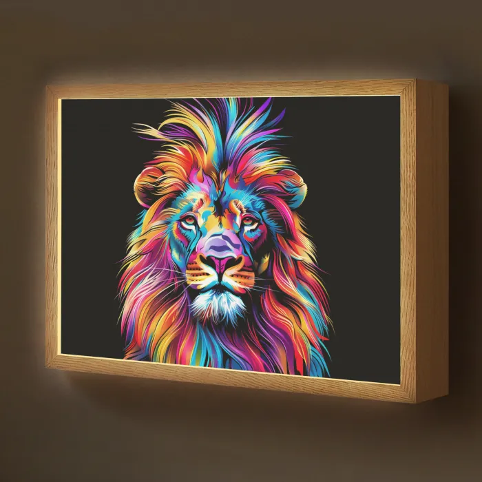 Leeuwen - Kleurrijk - Zwart - Dieren Light Box met batterij (Wandlamp kind) middel -z3d_website
