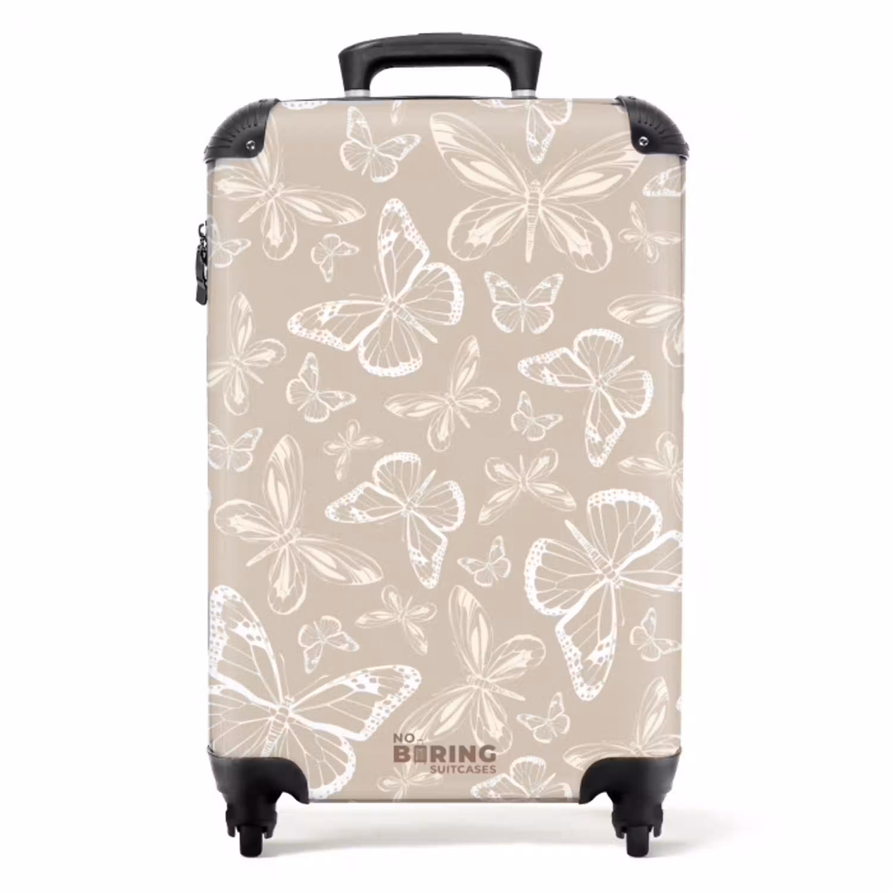 Patroon van vlinders in beige NBS - Handbagage koffer - Unisex middel -productfoto_recht