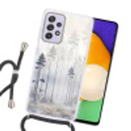 Bos - Bomen - Mist - Natuur - Illustratie - Grijs Hoesje Samsung Galaxy A52 5G met koord klein -sfeer1
