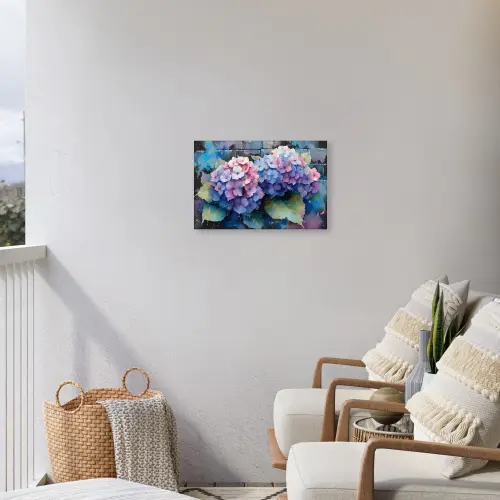 Hortensia's in Pastelkleuren Tuinposter op houten frame 2 cm dik klein -sfeer1