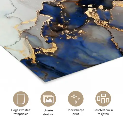 Marmer - Blauw - Goud poster papier klein -closeup_NL