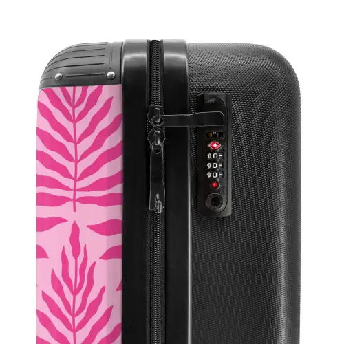 Patroon van bladeren in licht- en donkerroze NBS - Handbagage koffer - Kinderen Unisex middel -slot