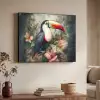 Toekan - Vogels - Bloemen - Planten - Tropisch Textielframe zwart klein -sfeer3
