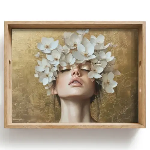 Gezicht - Bloemen - Goud - Abstract Dienblad Rechthoek middel -z3d_shopping