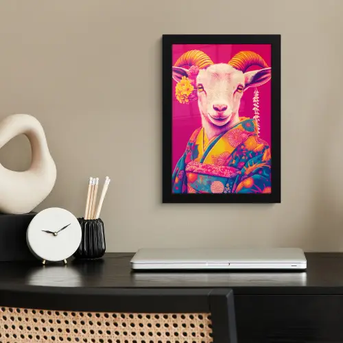 Geit - Hoorns - Kimono - Kleurrijk fotolijst zwart zonder passe partout klein -sfeer1