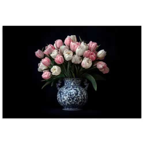 Bloemen - Roze - Tulpen - Vaas poster papier klein -3d