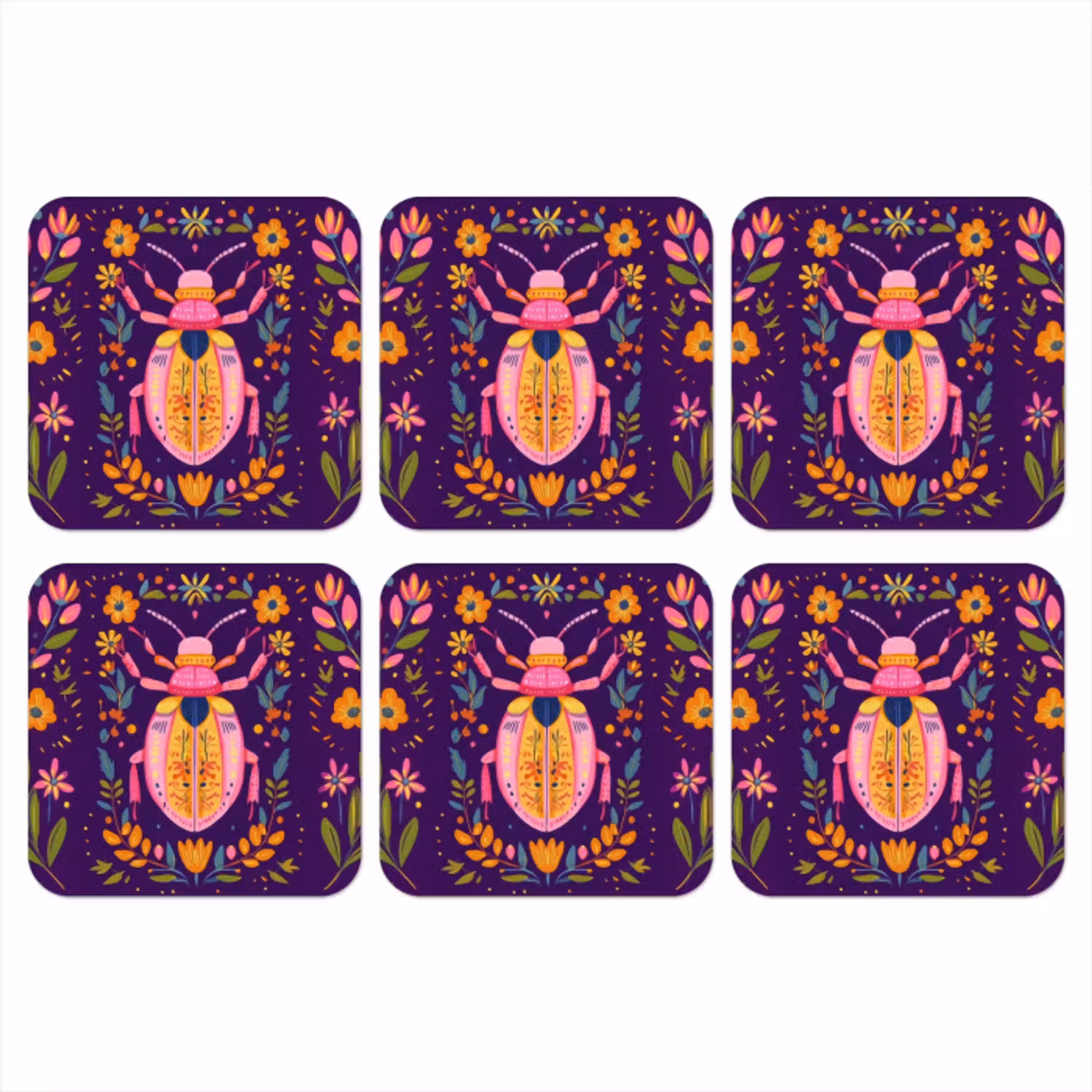 Kever - Felgekleurd - Bloemen - Bladeren onderzetter kurk middel -3d