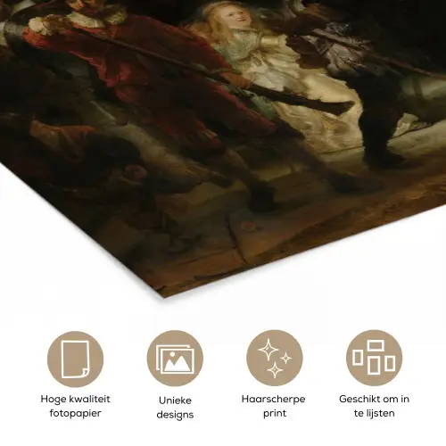 De Nachtwacht - Kunst - Oude meesters - Rembrandt poster papier klein -closeup_NL