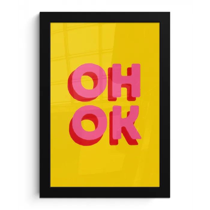 Oh ok - 3D - Geel - Roze fotolijst zwart zonder passe partout klein -3d