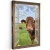 Doorkijk - Koe - Weiland - Landschap - Dieren Tuinposter op houten frame 2 cm dik klein -3d