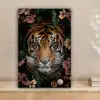 Tijger - Bloemen - Bladeren canvas 2cm klein -sfeer1
