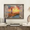 Doorkijk - Raam - Vuurtoren - Zonsondergang - Strand PET vilt klein -sfeer1