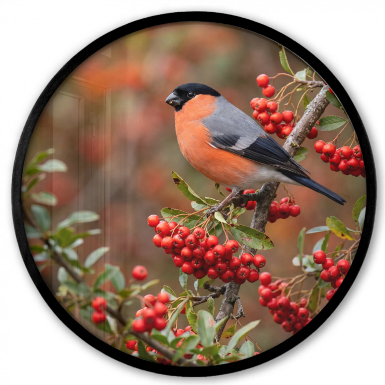 Goudvink - Bessen - Herfst - Natuur - Kleurrijk Fotolijst rond zonder passe partout klein -3d