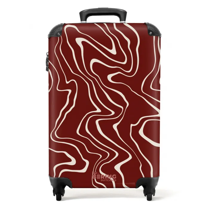 Rode achtergrond met abstracte beige lijnen NBS - Handbagage koffer - Unisex middel -productfoto_recht