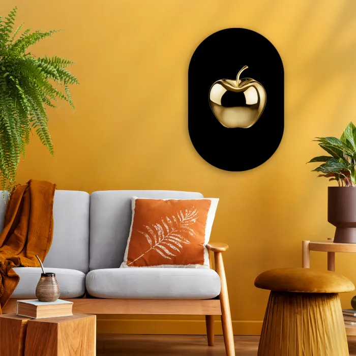 Appel - Goud - Chrome - Zwart Wandcirkel Ovaal Forex klein -sfeer4