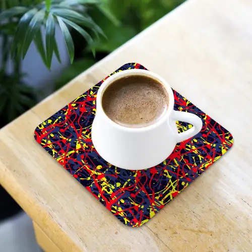 Waterverf - Rood - Geel onderzetter kurk middel 366 -sfeer5