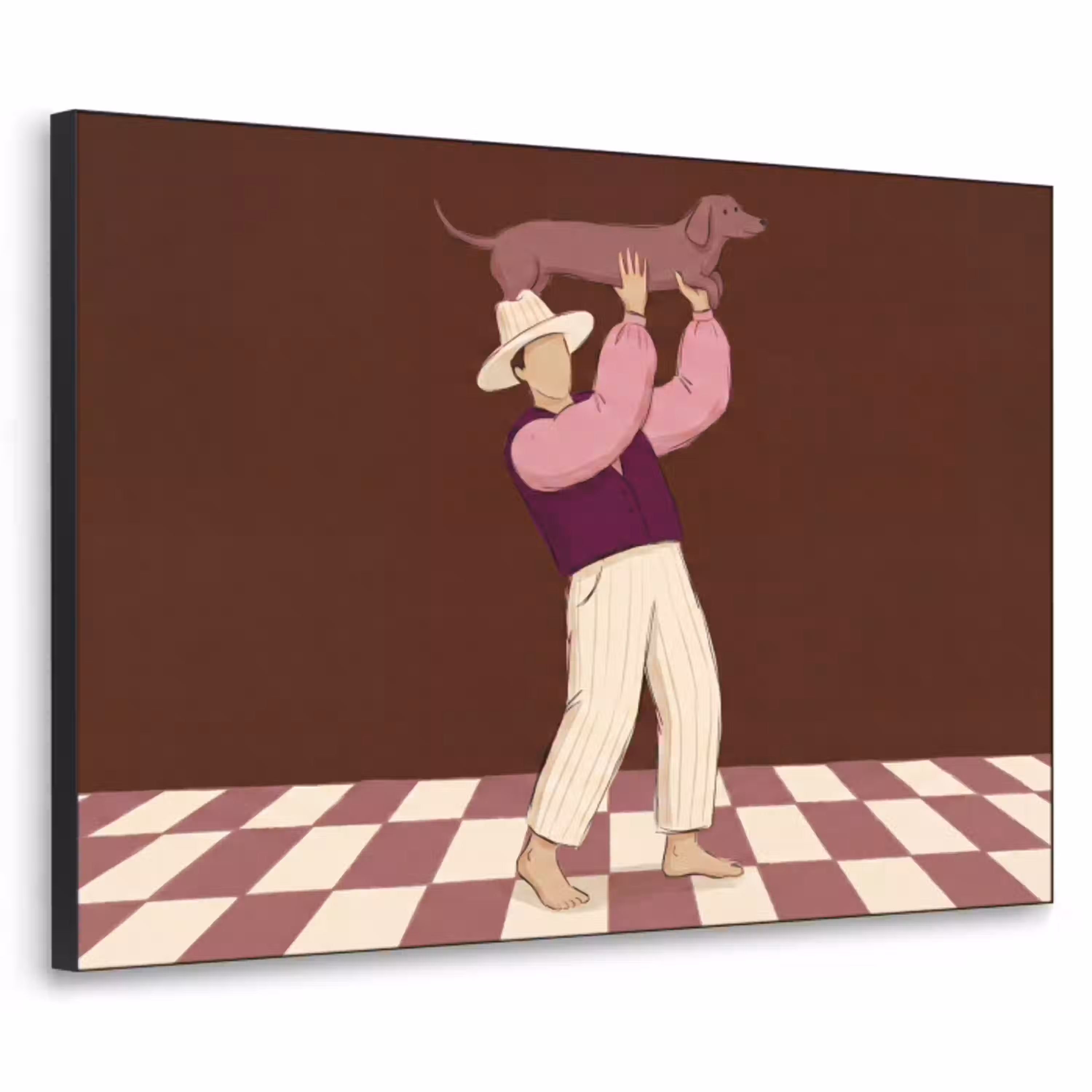Mens - Hond - Dieren - Abstract - Roze Textielframe zwart klein -3d