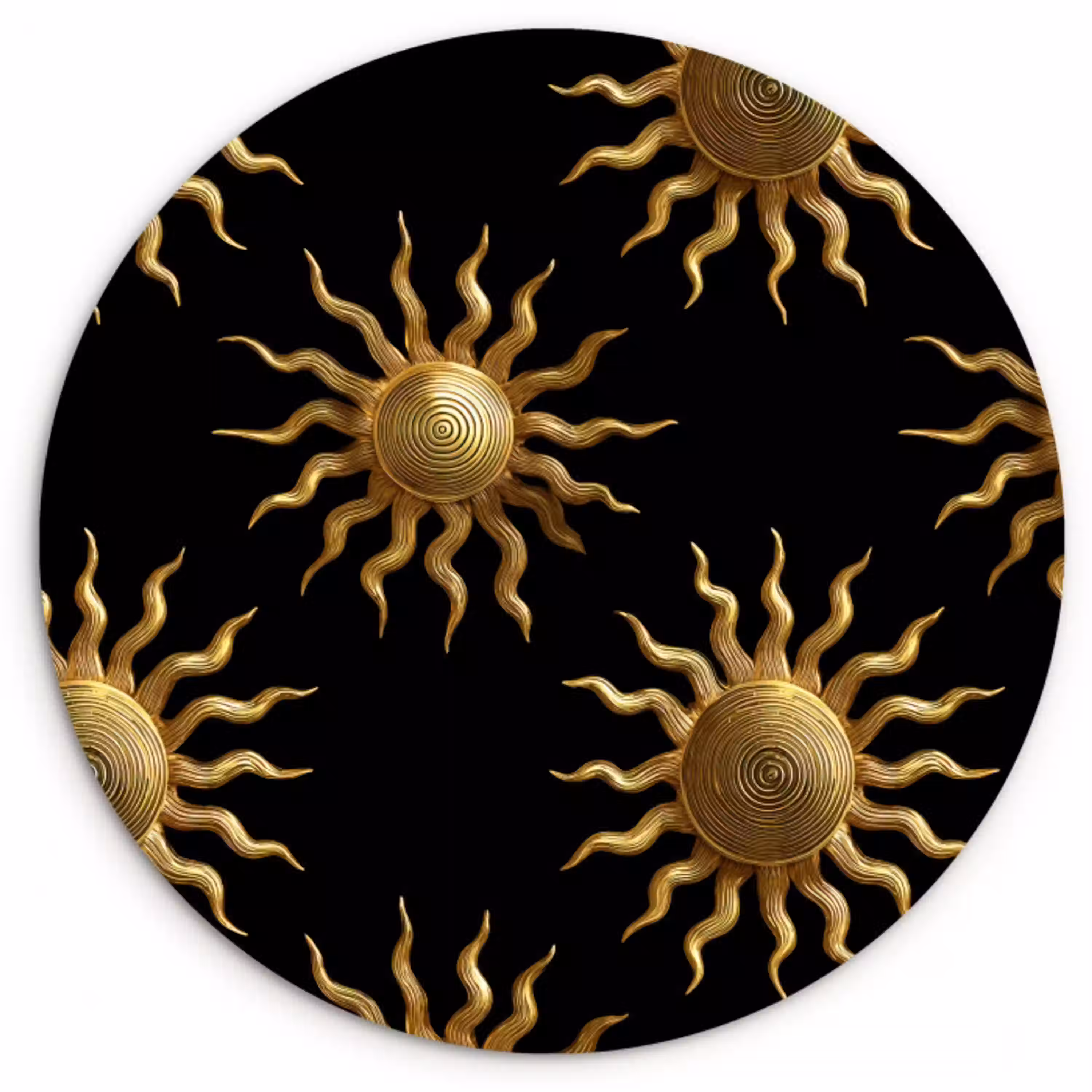 Zon - Patroon - Luxe - Goud - Zwart Wandcirkel kunststof plaat 5mm dik klein 188 -3d
