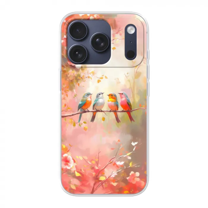 Vogels - Kleurrijk - Tak Telefoonhoesje iPhone 17 Pro klein -3d