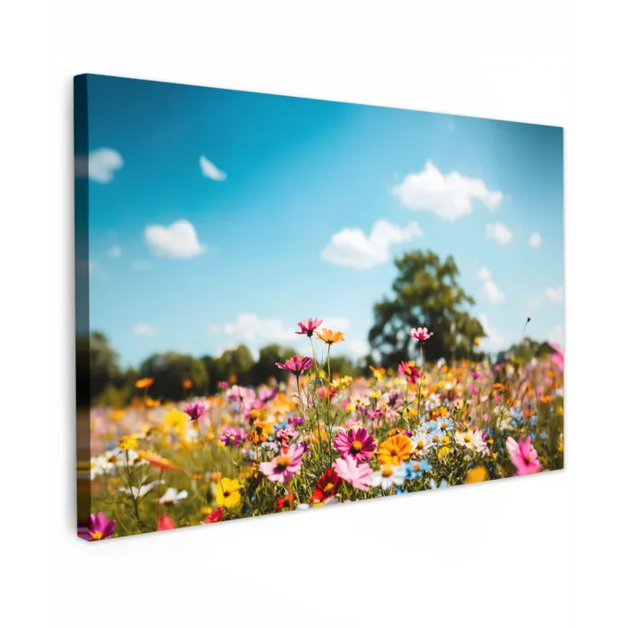 Bloemenweide - Blauw - Lucht - Kleuren canvas 2cm klein -z3d