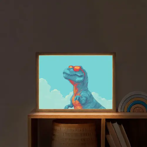 T-Rex - Blauw - Wolken - Zonnebril Light Box met batterij (Wandlamp kind) middel -sfeer1_kind