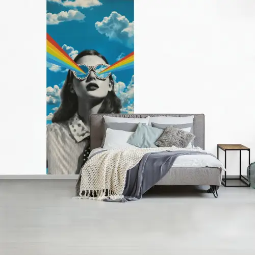 Vrouw - Bril - Regenboog - Wolken fotobehang vinyl groot -slaapkamer