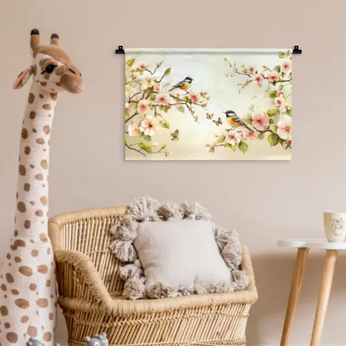 Takken - Bloemen - Vogeltjes - Roze Wandkleed katoen klein -wsfeer5_kind