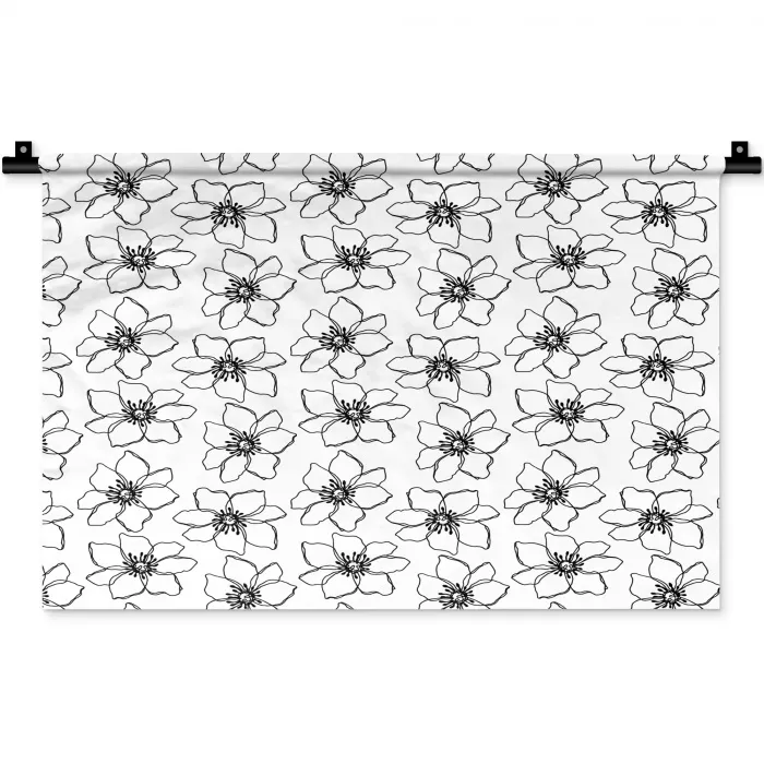 Bloemen - Patroon - Zwart - Wit Wandkleed katoen klein 269 -zz3d