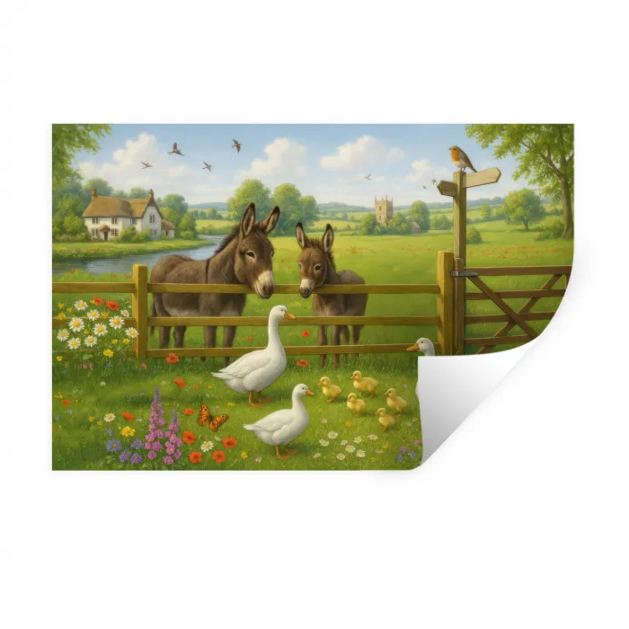 Ezels - Ganzen - Kleurrijk Muursticker klein -3d