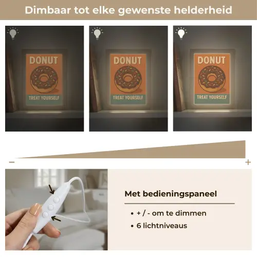 Donut - Spikkels - Kleurrijk - Quote Light Box met kabel (Tafellamp) klein -USP_dimbaarNL