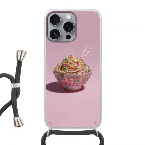 Noodles - Edelstenen - Stokjes - Roze Hoesje iPhone 16 Pro Max met koord klein -3d