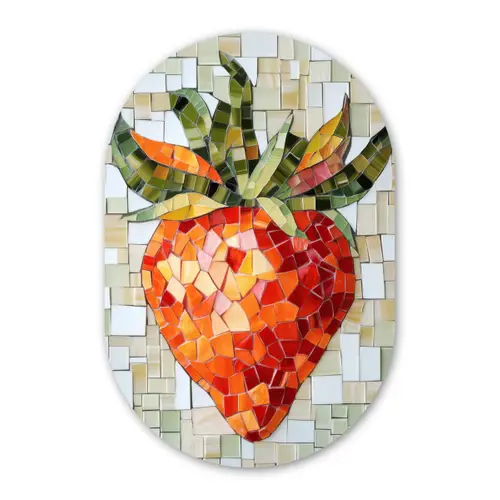 Aardbei - Rood - Mozaïek - Fruit Wandcirkel Ovaal Forex klein -3d