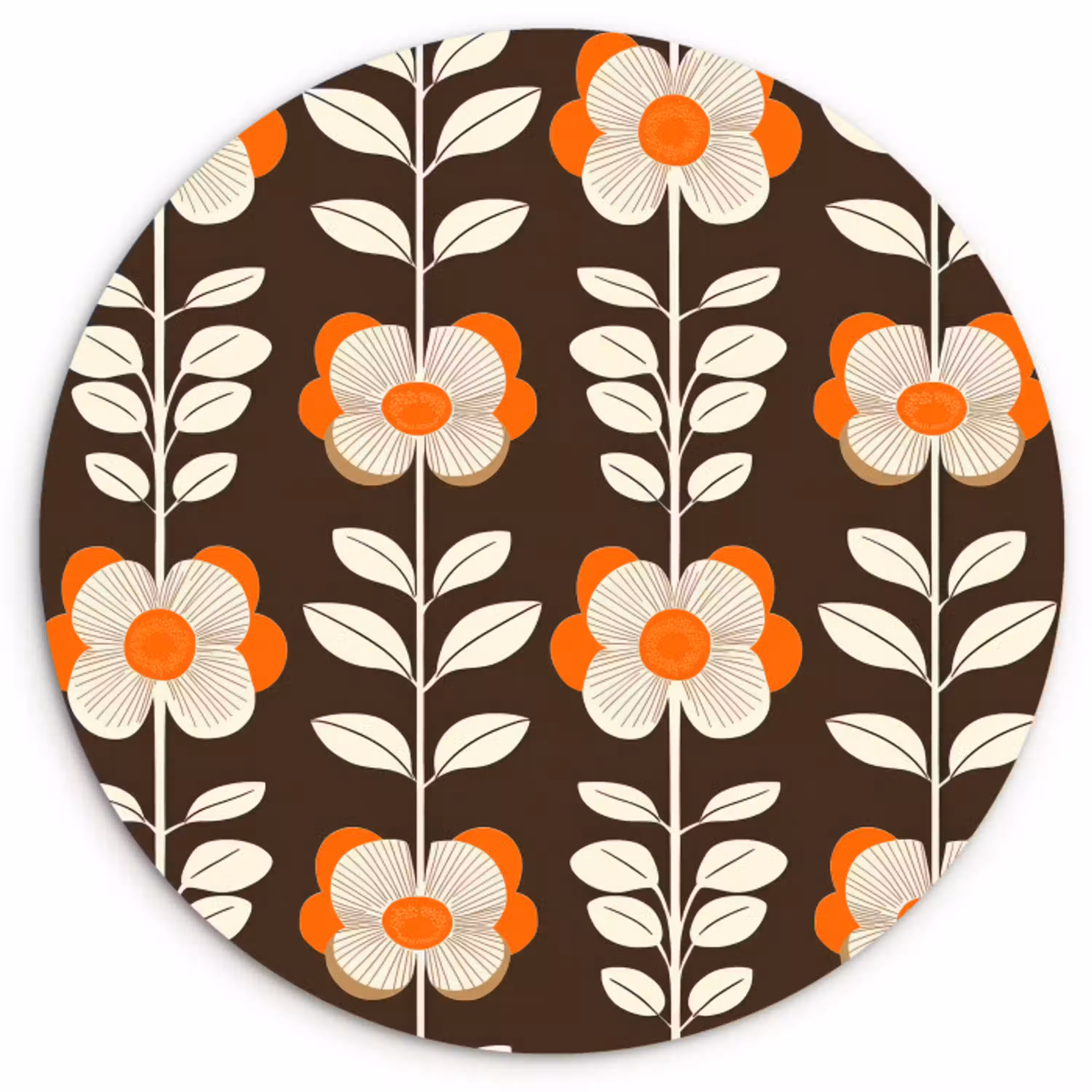 Bloemen - Retro - Bruin Wandcirkel kunststof plaat 5mm dik klein 188 -3d