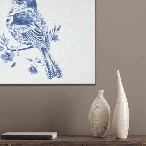 Vogel - Delfts blauw - Illustratie - Bloemen PET vilt klein -sfeer6_closeup