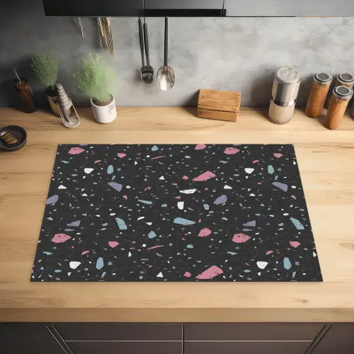 Terrazzo - Patroon - Zwart - Zacht Inductie beschermer vinyl 3mm klein 276 -sfeer5