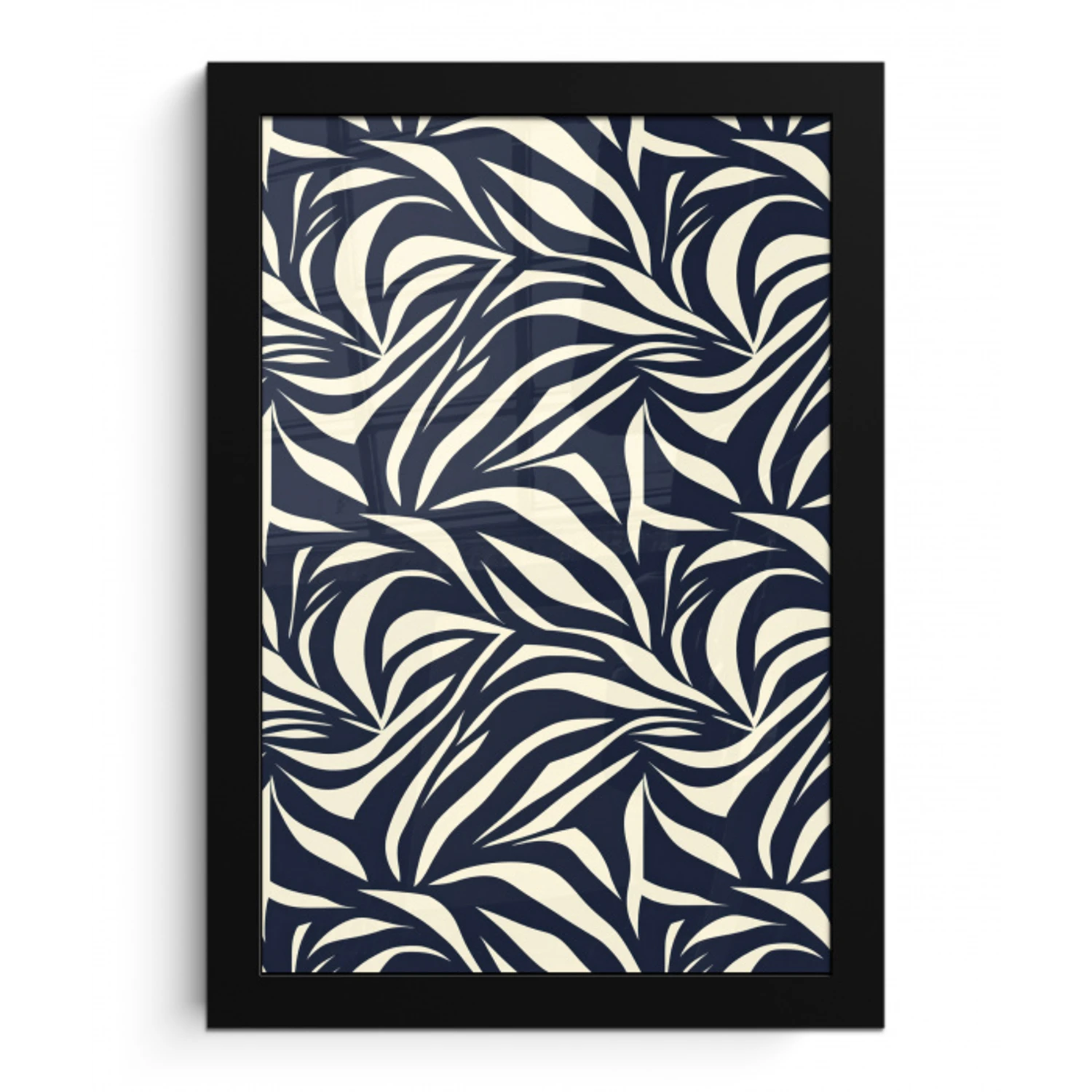 Bladvormen - Blauw - Patroon - Wit fotolijst zwart zonder passe partout klein 224 -3d
